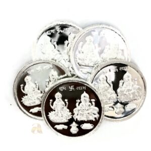 999 Pure Silver Ganesha Lakshmi / Laxmi Five Gram Coins (Set of Five Coins)