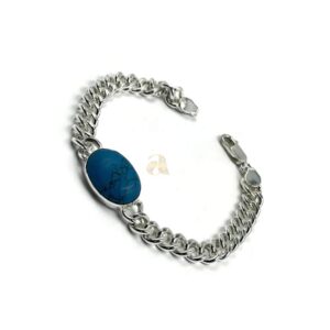 925 Solid Sterling Silver 6 mm Turquoise (synthetic) Curb Link Bracelet