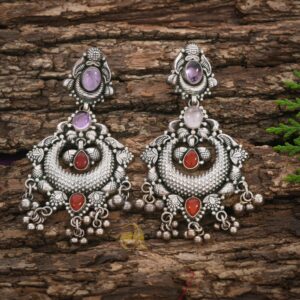 Oxidised Silver Earring With Ghungroo