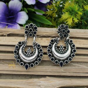 Chand bali silver earrings with blue stone