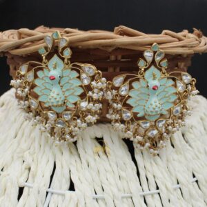 Peacock Silver Earring with meena