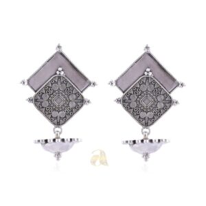 Double square silver earring