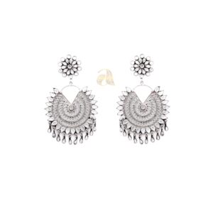 GRACEFUL FLORAL STYLED EARRINGS IN 925 SILVER WITH IMITATION POLKI STONES