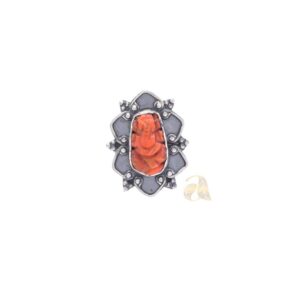 Red Carved Ganesha Silver Ring – 925 Silver Jaipur