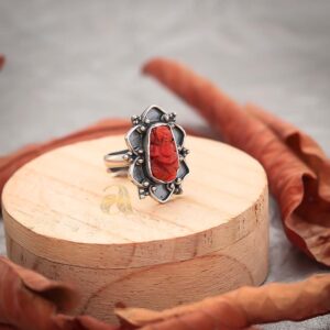 Red Carved Ganesha Silver Ring – 925 Silver Jaipur