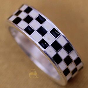 Checkered Black & White Pure Silver Rings