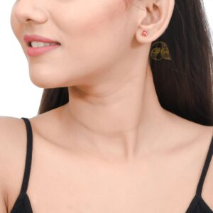 Red stone silver stud in square shape