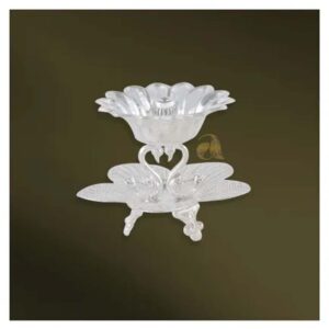 Peacock Floral Deepam Crafted in Silver